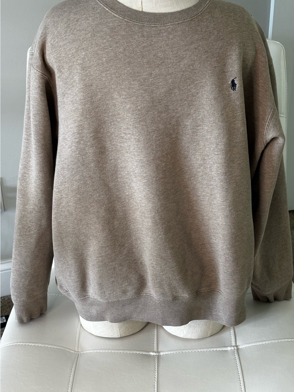 Polo by Ralph Lauren Men's Taupe Crewneck Sweatshirt with Navy Pony - Picture 2 of 5